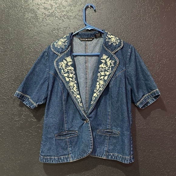 GORDON JAMES Women’s Floral embroidered short Sleeve Denim Blazer Size M - Picture 1 of 5